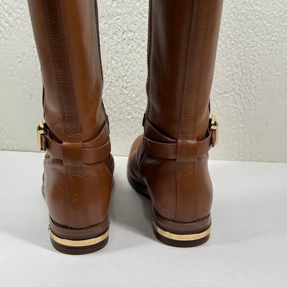 Michael Kors Arley Knee High Boots Brown Leather Round Toe Zip Size 6.5M - Picture 8 of 11